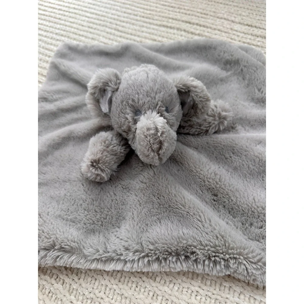 Pottery Barn Kids Style Grey Elephant Security Blanket Plush Faux Fur Baby Lovey